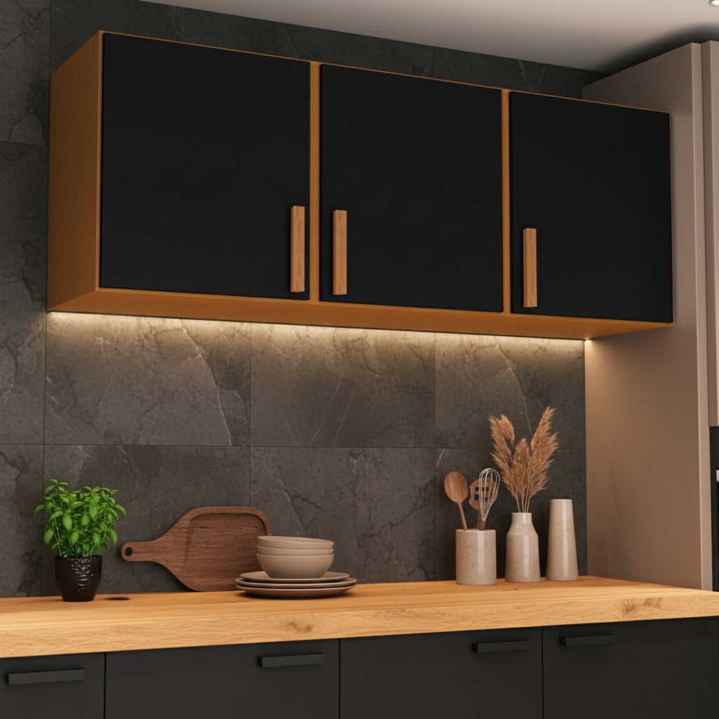 Armário Organizador Aéreo 3 Portas 120cm Cozinha e Lavanderia Livia Preto