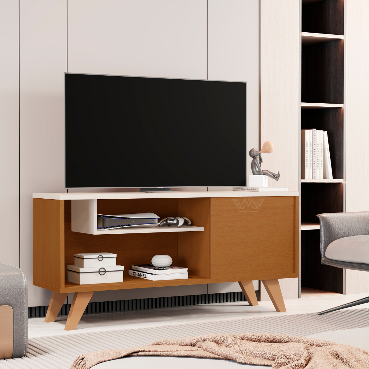 Rack para TV até 46 Polegadas Heitor – Compacto, Moderno com Portas e Nichos Organizadores