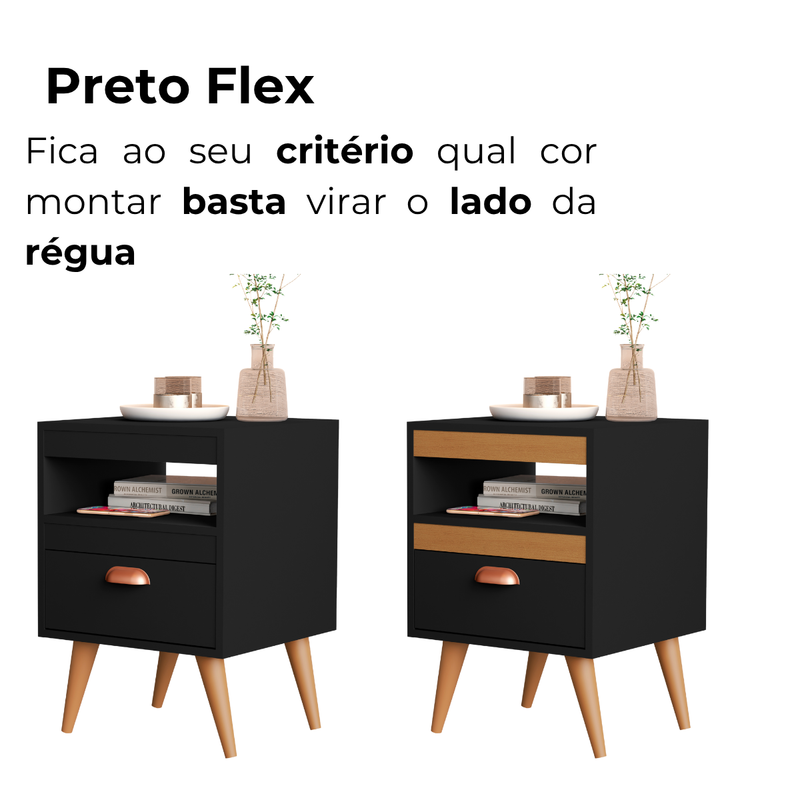 Kit 2 Mesas de Cabeceira Alice – Moderno com Gaveta, Nicho e Pés, Compacto para Quarto