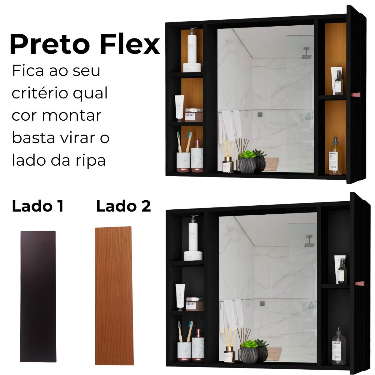 Armário para Banheiro com Espelho Tália – Móvel Compacto com Prateleiras e Porta, Branco ou Preto