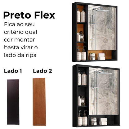 Armário para Banheiro com Espelho Olimpia – 1 Porta, Nichos Organizadores e Design Compacto, Branco ou Preto Flex