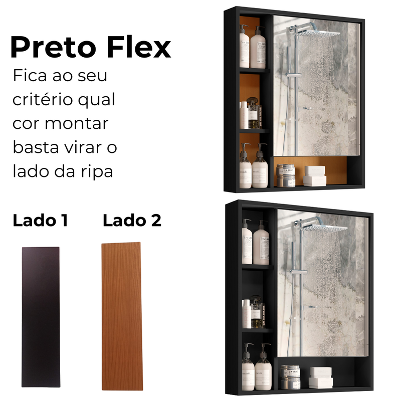 Armário para Banheiro com Espelho Olimpia – 1 Porta, Nichos Organizadores e Design Compacto, Branco ou Preto Flex