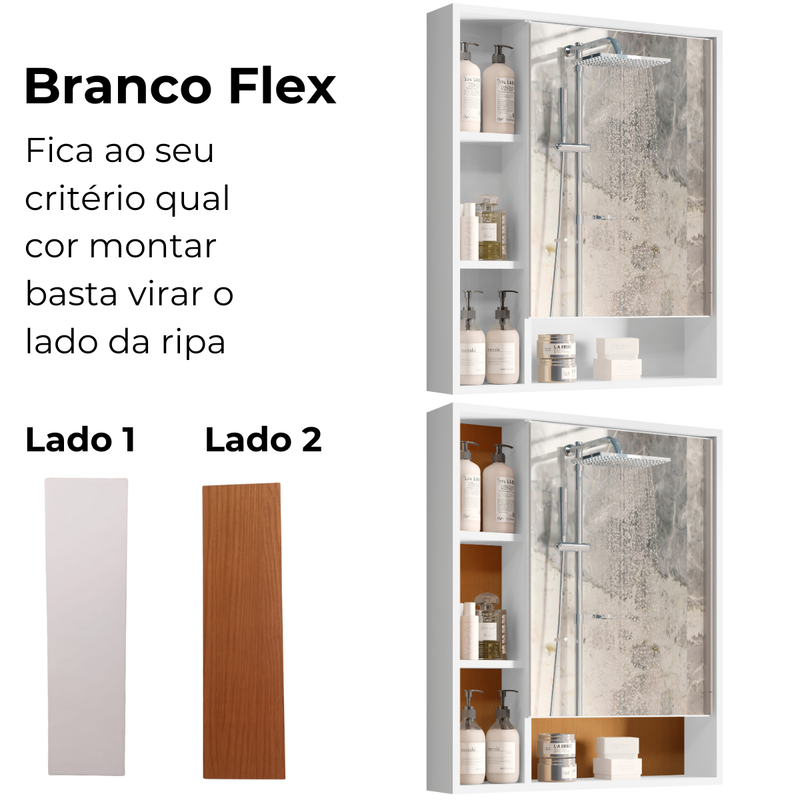 Armário para Banheiro com Espelho Olimpia – 1 Porta, Nichos Organizadores e Design Compacto, Branco ou Preto Flex