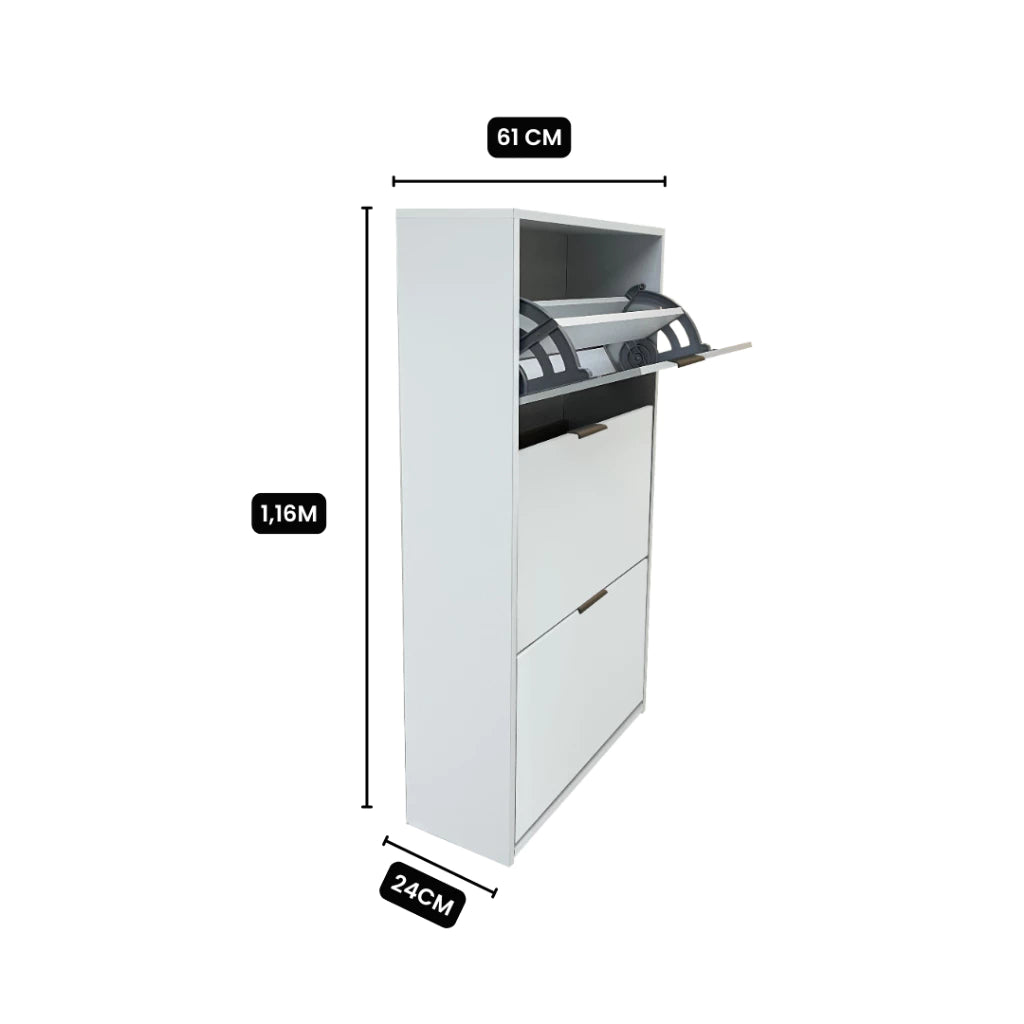 Sapateira Mercúrio 3 Portas Basculantes – Compacta, Moderna e Funcional para até 18 Pares, Branco Brilho