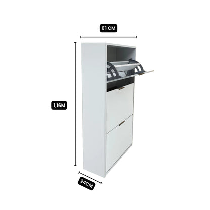 Sapateira Mercúrio 3 Portas Basculantes – Compacta, Moderna e Funcional para até 18 Pares, Branco Brilho