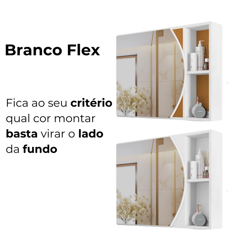 Armário de Banheiro com Espelho Arredondado Carolina – Compacto, Moderno e Funcional, Preto ou Branco Flex