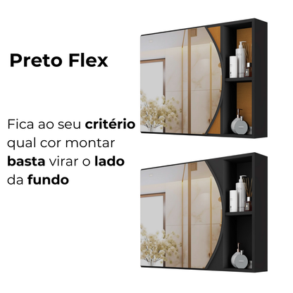 Armário de Banheiro com Espelho Arredondado Carolina – Compacto, Moderno e Funcional, Preto ou Branco Flex