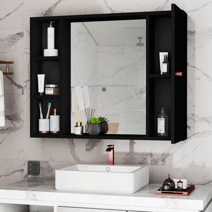 Armário para Banheiro com Espelho Tália – Móvel Compacto com Prateleiras e Porta, Branco ou Preto