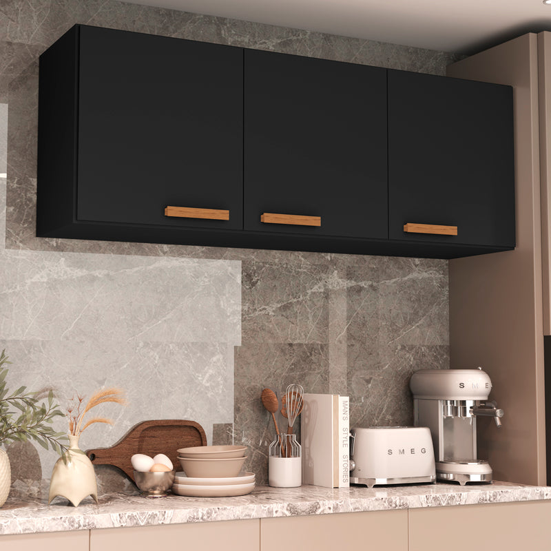 Armário Organizador Aéreo 3 Portas 120cm Cozinha e Lavanderia Livia Preto