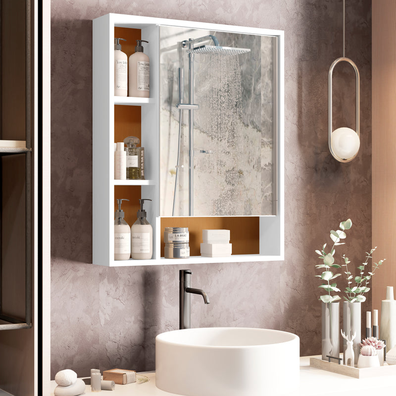 Armário para Banheiro com Espelho Olimpia – 1 Porta, Nichos Organizadores e Design Compacto, Branco ou Preto Flex