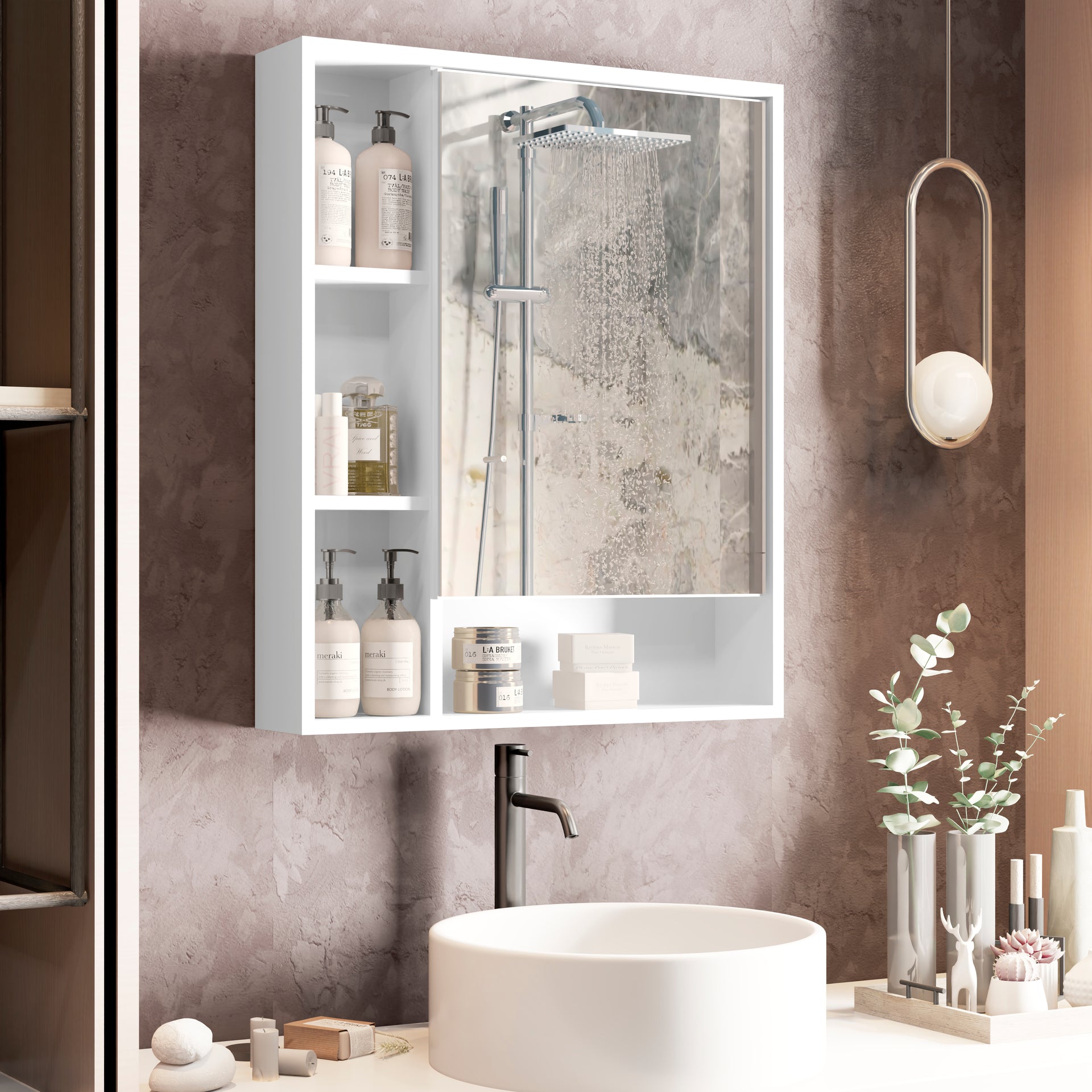 Armário para Banheiro com Espelho Olimpia – 1 Porta, Nichos Organizadores e Design Compacto, Branco ou Preto Flex