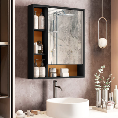 Armário para Banheiro com Espelho Olimpia – 1 Porta, Nichos Organizadores e Design Compacto, Branco ou Preto Flex