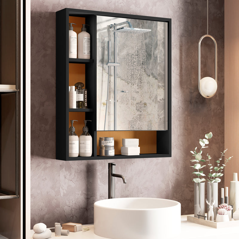 Armário para Banheiro com Espelho Olimpia – 1 Porta, Nichos Organizadores e Design Compacto, Branco ou Preto Flex