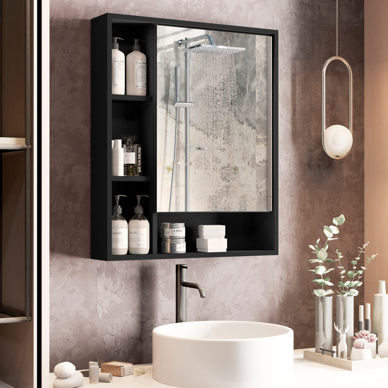 Armário para Banheiro com Espelho Olimpia – 1 Porta, Nichos Organizadores e Design Compacto, Branco ou Preto Flex