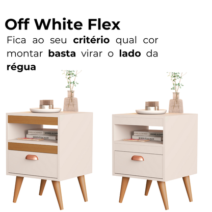 Kit 2 Mesas de Cabeceira Alice – Moderno com Gaveta, Nicho e Pés, Compacto para Quarto