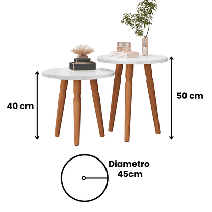 Kit Mesa de Centro Redonda Atlanta – 2 Unidades com Pés Torneados, Design Clássico e Elegante para Sala