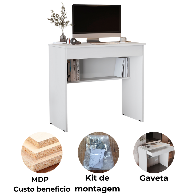Mesa de Computador Vitória – Escrivaninha Gamer com 1 Gaveta e Prateleira, Compacta e Versátil para Escritório ou Quarto