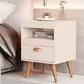 Kit 2 Mesas de Cabeceira Alice – Moderno com Gaveta, Nicho e Pés, Compacto para Quarto