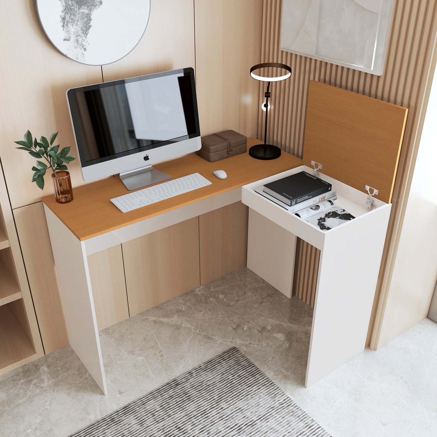 Escrivaninha em L Home Office Nicho Organizador Quarto Escritório