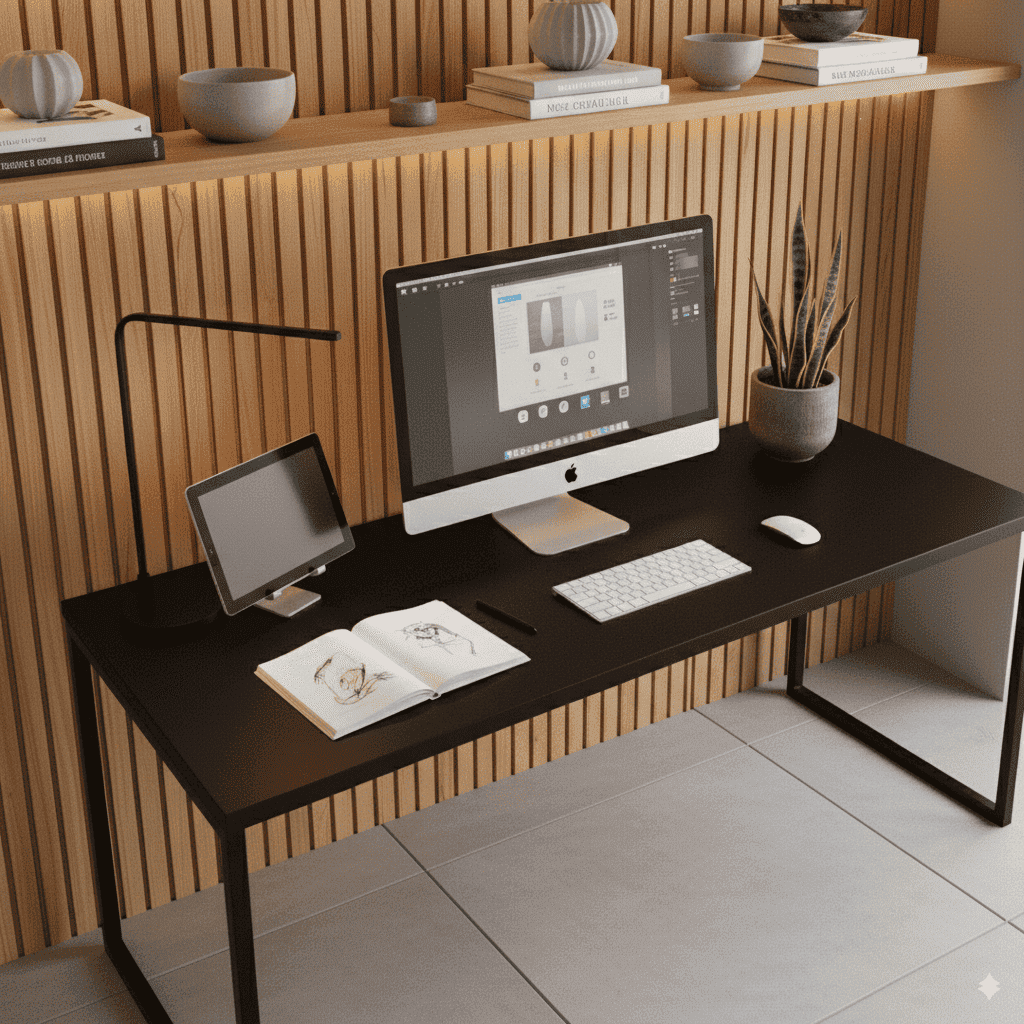 Escrivaninha Loft Industrial – Mesa para Escritório 120x75 cm com Tampo de Madeira e Base de Ferro