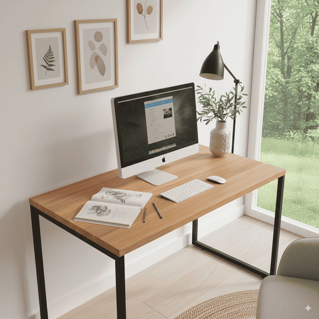Escrivaninha Loft Industrial – Mesa para Escritório 120x75 cm com Tampo de Madeira e Base de Ferro