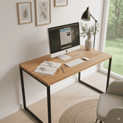 Escrivaninha Loft Industrial – Mesa para Escritório 120x75 cm com Tampo de Madeira e Base de Ferro
