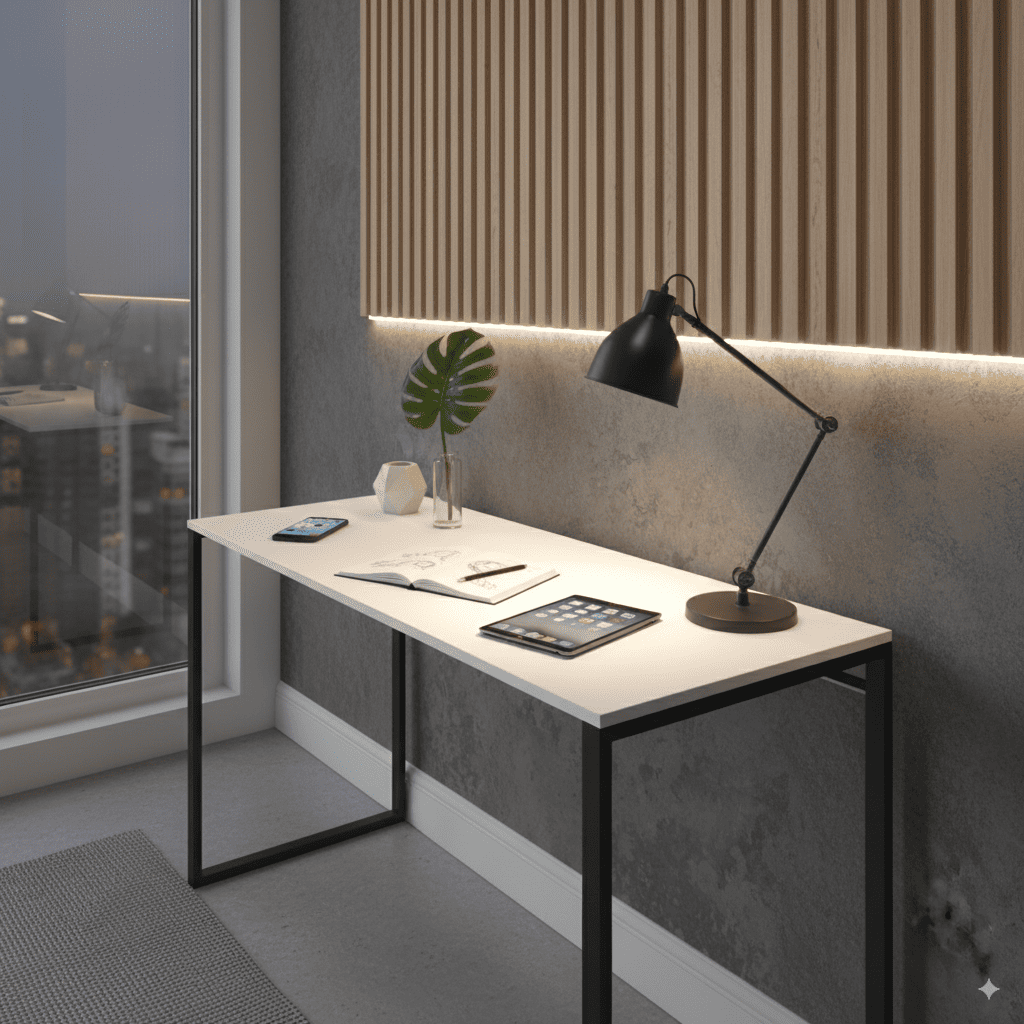 Escrivaninha Loft Industrial – Mesa para Escritório 120x75 cm com Tampo de Madeira e Base de Ferro