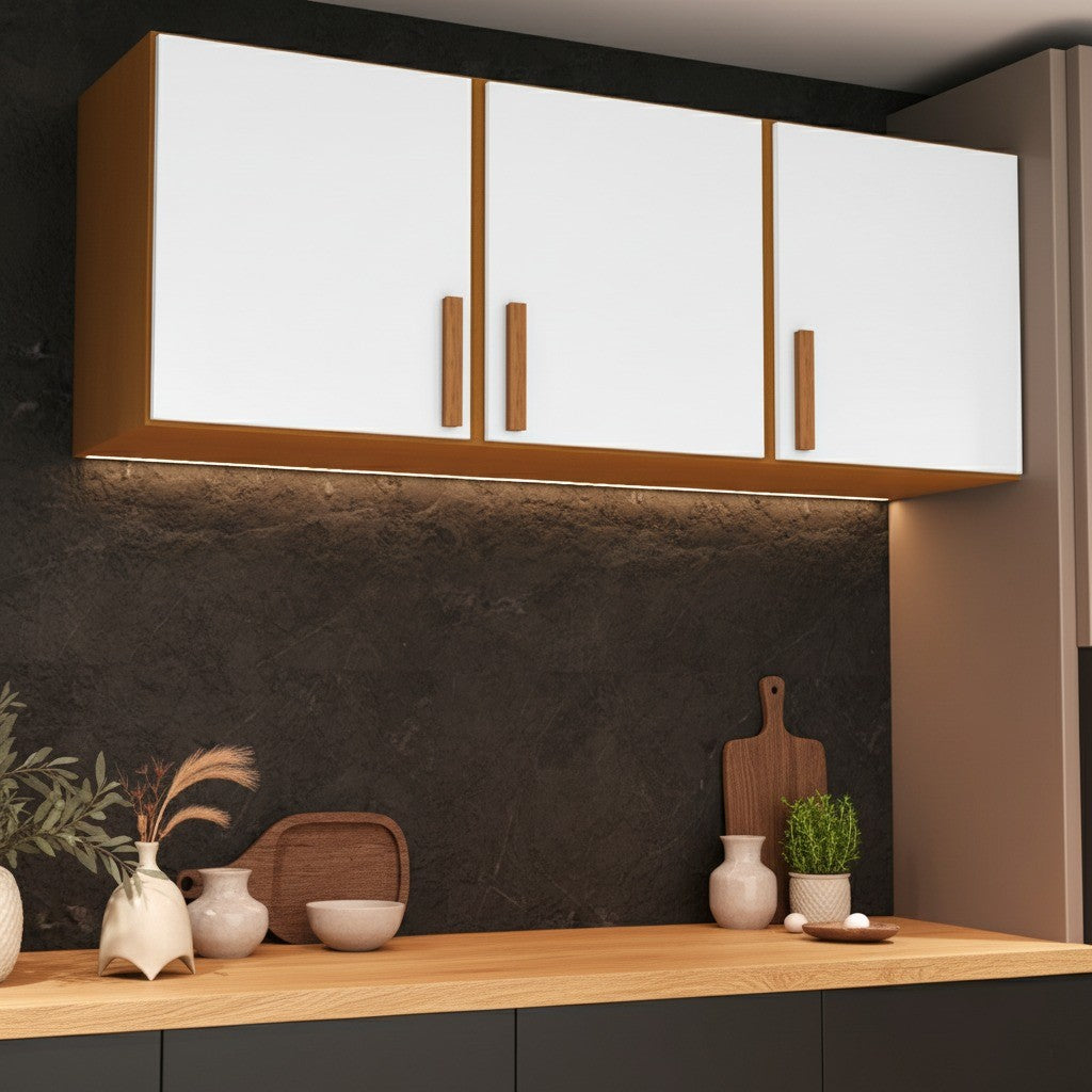 Armário Organizador Aéreo 3 Portas 120cm Cozinha e Lavanderia Livia Nature