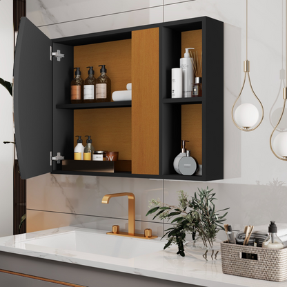 Armário de Banheiro com Espelho Arredondado Carolina – Compacto, Moderno e Funcional, Preto ou Branco Flex