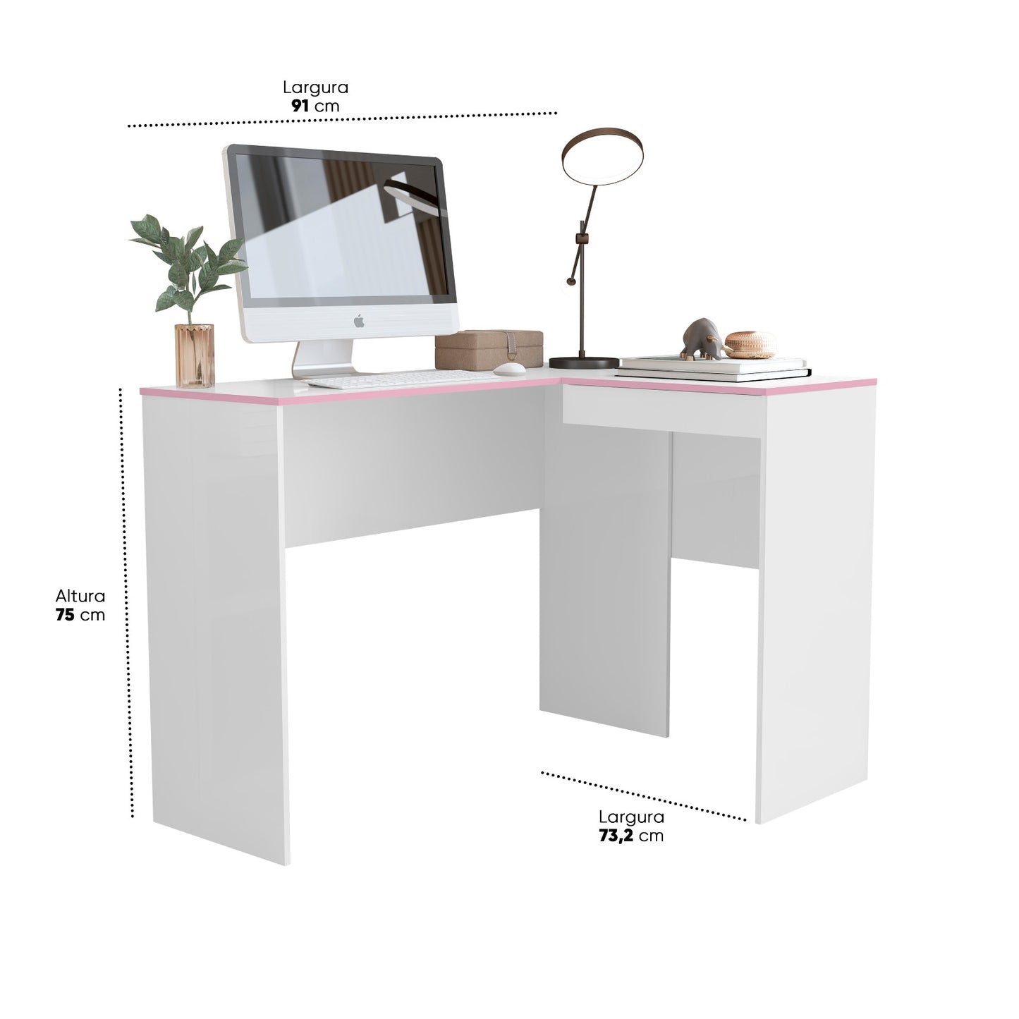 Escrivaninha em L Home Office Nicho Organizador Quarto Escritório