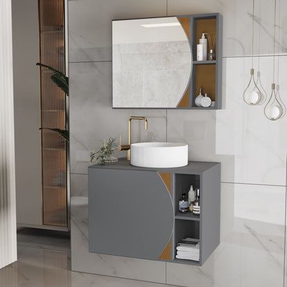 Gabinete Banheiro Carolina com Espelheira e Cuba MDF Resistente à Umidade, Armário Completo para Banheiro