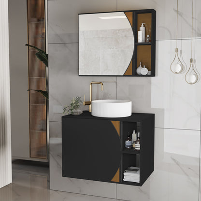 Gabinete Banheiro Carolina com Espelheira e Cuba MDF Resistente à Umidade, Armário Completo para Banheiro