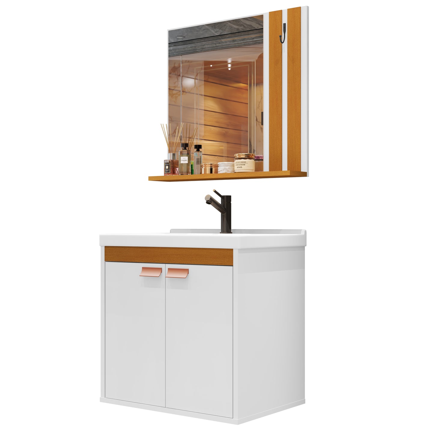 Gabinete para Banheiro Pallas – Conjunto com Cuba, Espelheira e Prateleira, Compacto e Sofisticado