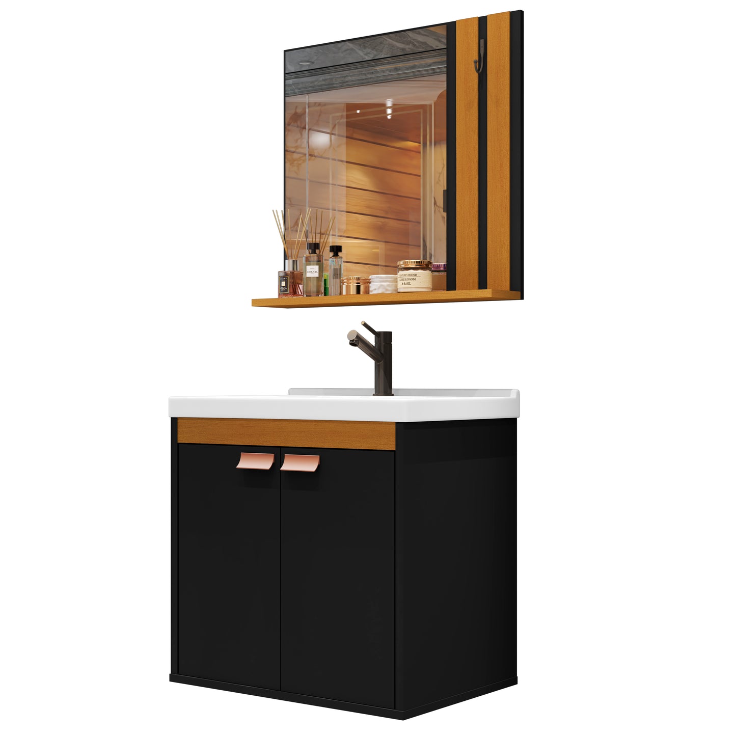 Gabinete para Banheiro Pallas – Conjunto com Cuba, Espelheira e Prateleira, Compacto e Sofisticado