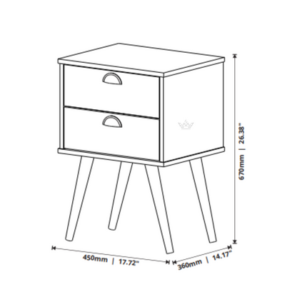 Mesa de Cabeceira Janus – Com 2 Gavetas e Pés de Madeira, Compacto e Moderno para Quarto