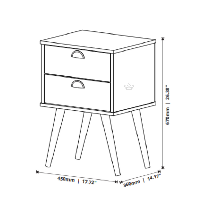 Mesa de Cabeceira Janus – Com 2 Gavetas e Pés de Madeira, Compacto e Moderno para Quarto