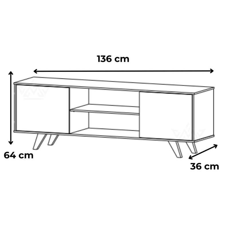 Rack para TV até 57 Polegadas Helena – Estilo Moderno com Prateleiras, Portas e Pés de Madeira