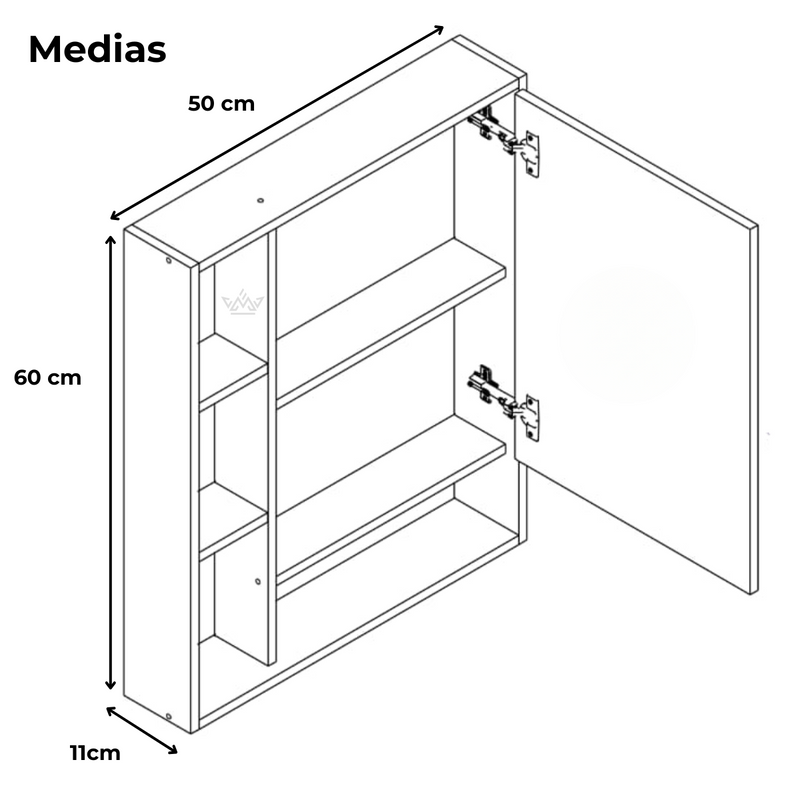 Armário para Banheiro com Espelho Olimpia – 1 Porta, Nichos Organizadores e Design Compacto, Branco ou Preto Flex