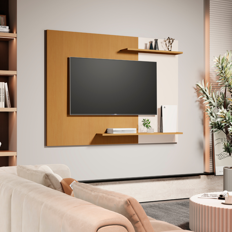 Painel para TV até 50 Polegadas Menfis – Ripado Moderno com Prateleiras, Fixação Segura e Design Elegante