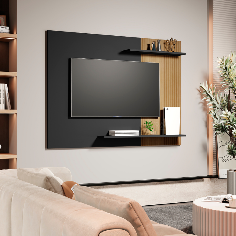 Painel para TV até 50 Polegadas Menfis – Ripado Moderno com Prateleiras, Fixação Segura e Design Elegante