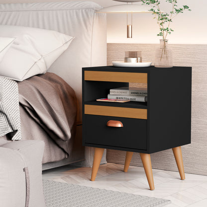 Kit 2 Mesas de Cabeceira Alice – Moderno com Gaveta, Nicho e Pés, Compacto para Quarto