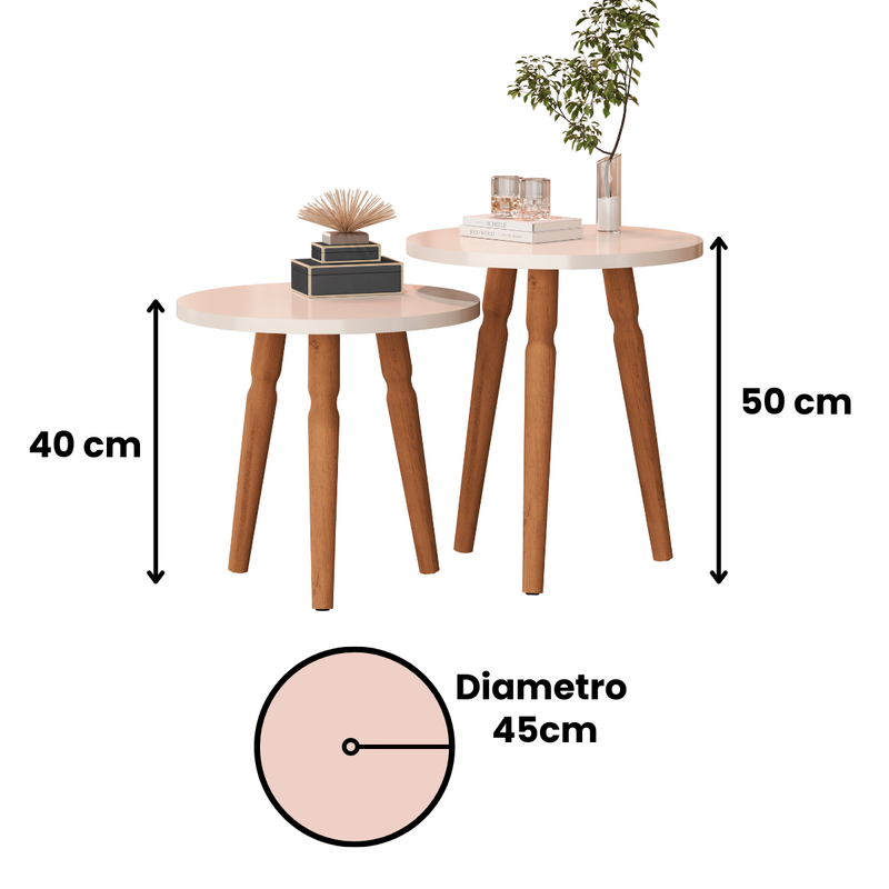 Kit Mesa de Centro Redonda Atlanta – 2 Unidades com Pés Torneados, Design Clássico e Elegante para Sala