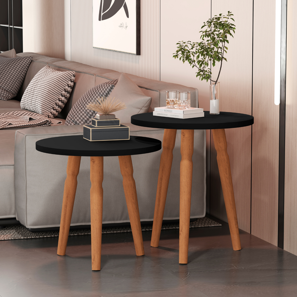 Kit Mesa de Centro Redonda Atlanta – 2 Unidades com Pés Torneados, Design Clássico e Elegante para Sala