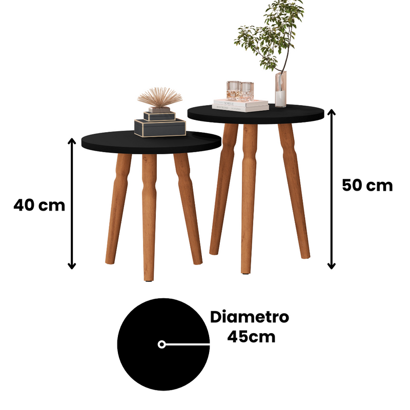 Kit Mesa de Centro Redonda Atlanta – 2 Unidades com Pés Torneados, Design Clássico e Elegante para Sala