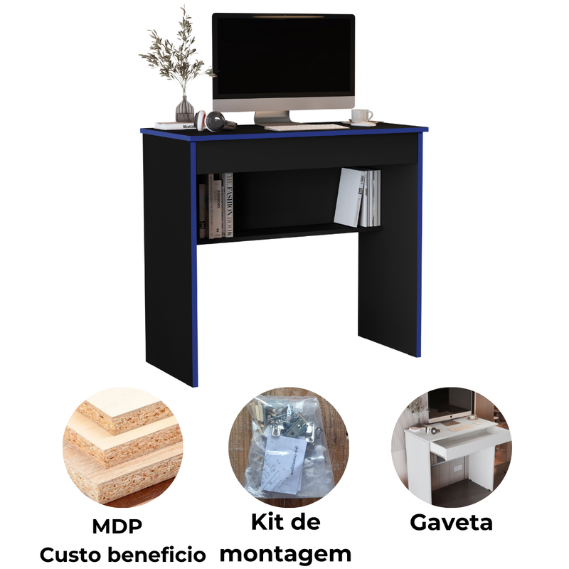Mesa de Computador Vitória – Escrivaninha Gamer com 1 Gaveta e Prateleira, Compacta e Versátil para Escritório ou Quarto