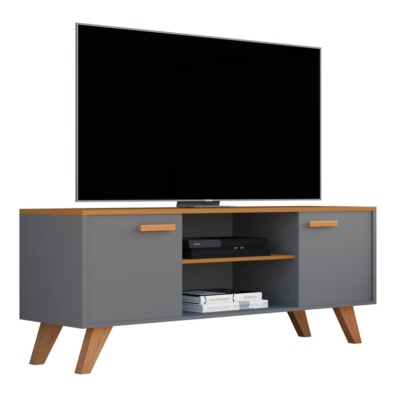 Rack Para Sala de Estar, Estante para TV Moderno Com Prateleiras Rebeca para até 50 Polegadas Nature