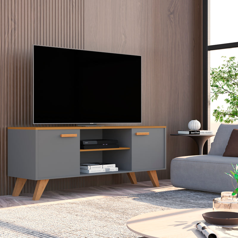Rack Para Sala de Estar, Estante para TV Moderno Com Prateleiras Rebeca para até 50 Polegadas Nature
