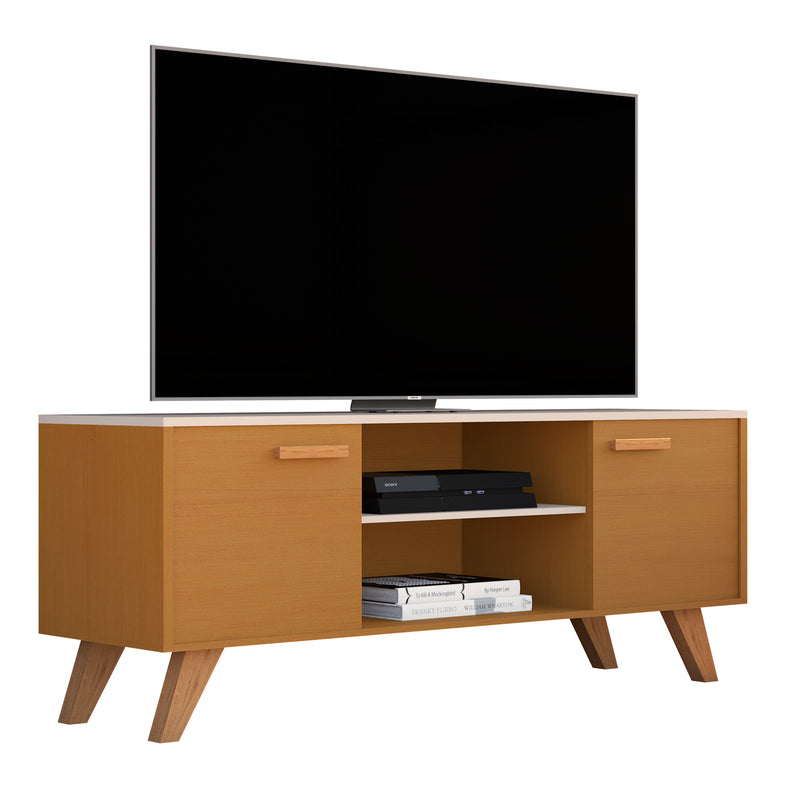 Rack Para Sala de Estar, Estante para TV Moderno Com Prateleiras Rebeca para até 50 Polegadas Nature