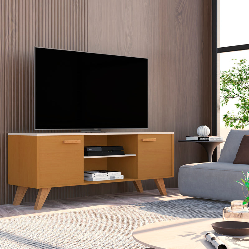 Rack Para Sala de Estar, Estante para TV Moderno Com Prateleiras Rebeca para até 50 Polegadas Nature