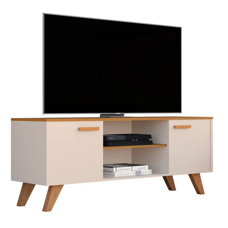 Rack Para Sala de Estar, Estante para TV Moderno Com Prateleiras Rebeca para até 50 Polegadas Nature